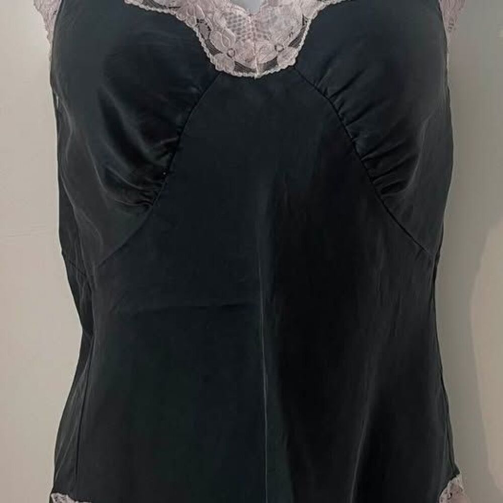 Vtg  The Limited Y2K Fairycore Black Silk Beige/Pink Lace Trim Cami Top - Size S